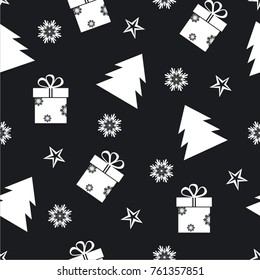 Seamless vector christmas monochrome pattern