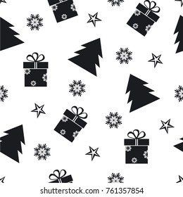 Seamless vector christmas monochrome pattern