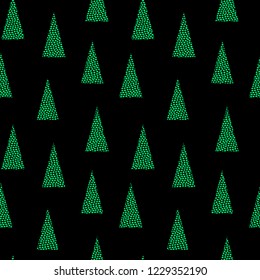 Seamless vector Christmas pattern with green decorative spruce trees, dots pattern