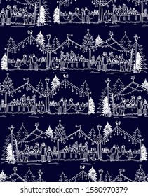 Seamless vector christmas pattern with christmas markets