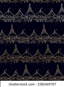 Seamless vector christmas pattern with christmas markets