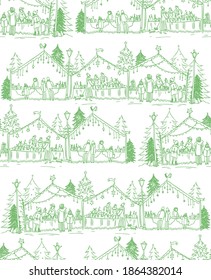 Patrón de navidad vectorial sin fisuras con mercados de navidad