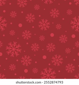 Nahtloses Vektorweihnachtsmuster mit Schneeflocken auf rotem Hintergrund