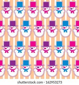 Seamless vector Christmas pattern with snowman. Kawaii style.