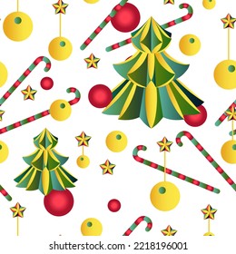 Seamless vector Christmas pattern with stars, balloons and candy canes