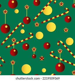 Seamless vector Christmas pattern with stars, balloons and candy canes