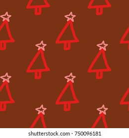 Seamless vector Christmas pattern. Christmas tree on red background. Gift wrapping paper. Bed sheets and interior. Christmas theme.