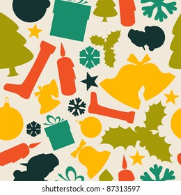 Seamless vector christmas pattern from various shapes