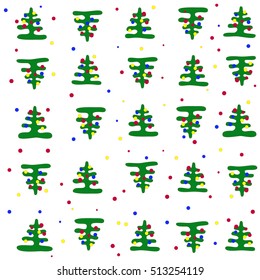 Seamless vector christmas tree doodle pattern. Nice for cards, New Year decorations, packaging, wallpapers, backgrounds.