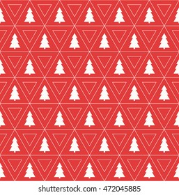 seamless vector christmas tree pattern on red background.