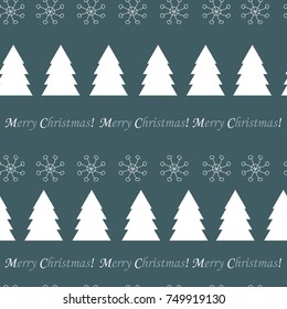 Seamless vector with Christmas trees and snowflakes.