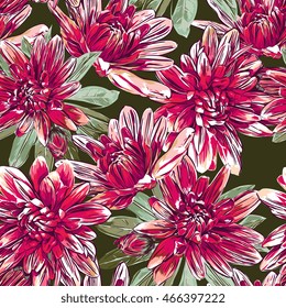 Seamless Vector Chrysanthemum Flower Pattern