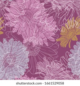 Seamless Vector Chrysanthemum Flowers Pattern