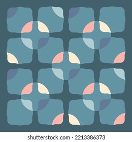 Seamless vector circles abstract retro pattern. Multi-colored circles and sters of saturated contrasting sea tones