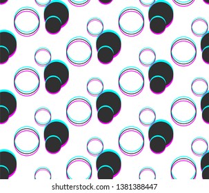 Seamless vector circles pattern. Repeat geometric elements with glitch effect. For design, cover, fabric and textile. Digital glitch image pattern.