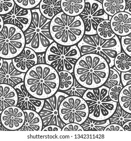 Seamless vector citrus pattern. Fruit background. Black and white pattern