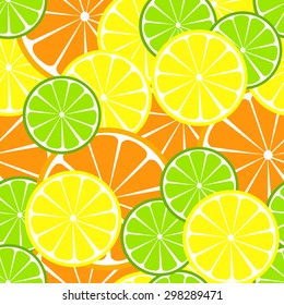 Seamless vector citrus pattern. Fruit background. Summer bright background with lemon and orange.