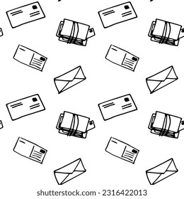 Seamless vector clipart doodle parcels and letters