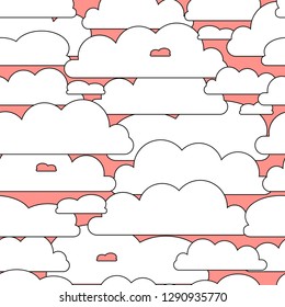 Seamless vector clouds on the coral background.