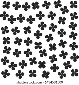 Seamless vector clover pattern. Chaotic four-leaf black and white elements background. For design, fabric, textile, web, wrapping.