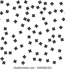 Seamless vector clover pattern. Chaotic four-leaf black and white elements background. For design, fabric, textile, web, wrapping.