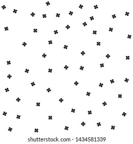 Seamless vector clover pattern. Chaotic four-leaf black and white elements background. For design, fabric, textile, web, wrapping.