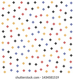 Seamless vector clover pattern. Chaotic multicolor for-leaves black ,white, red, yellow and blue elements background 10 eps. For design, fabric, textile, web, wrapping.