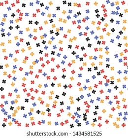 Seamless vector clover pattern. Chaotic multicolor for-leaves black ,white, red, yellow and blue elements background 10 eps. For design, fabric, textile, web, wrapping.