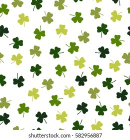 Seamless vector clover pattern for St. Patricks Day on white background.