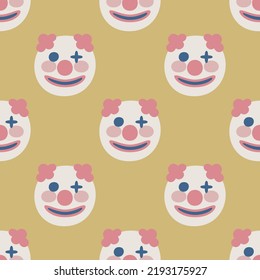 Seamless vector clown facial expression pattern. Background for fabric, textile, wrapping, cover etc.