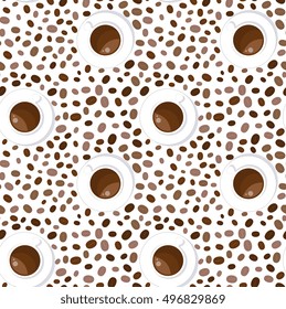 Seamless Vector Coffee Cup And Beans Pattern
