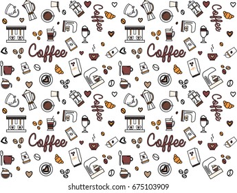 Seamless vector coffee Pattern illustration in linear style