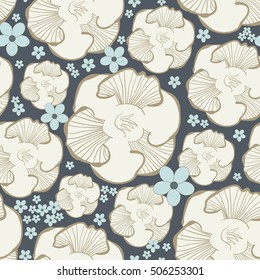 Seamless vector color background with decorative flower blossoms and small tender flowers