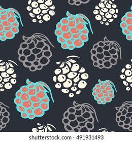 Seamless vector color background with stylish raspberries