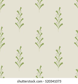 Seamless vector color background with stylish branch with leaves and small tender berries