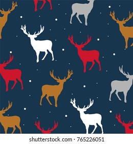 Seamless Vector color deers pattern, winter Christmas and Happy New Year Day design background image.