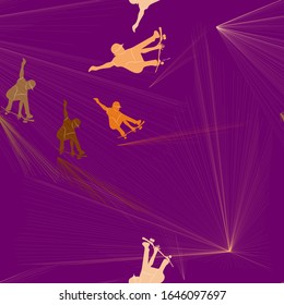seamless vector color drawing of a surfer skateboarder and a girl on a pole