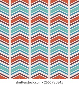 Nahtloses Vektorfarben-geometrisches Muster mit Pfeilen. Farbvektor chevron wiederholendes Hintergrunddesign für Stoff, Textil, Teppich, Umhüllung, Hintergrund.