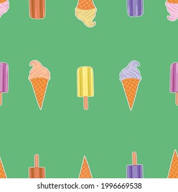 Seamless vector color ice cream pattern design cream waffle endless ornament