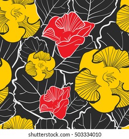 Seamless vector color illustration with decorative bright flower blossoms