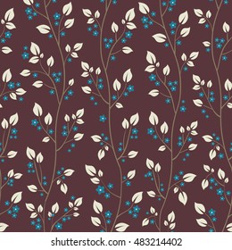 Seamless vector color illustration with elegant stems decorated with flowers and leaves