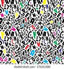 Seamless vector color on white alphabet letters pattern illustration