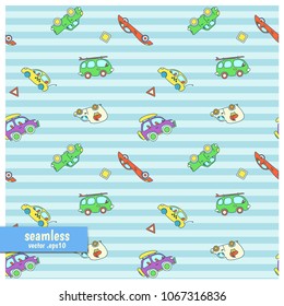 Seamless vector color pattern with cartoon cars stylized for children