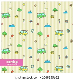 Seamless vector color pattern with cartoon surf vans stylized for children