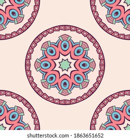 Seamless vector color pattern with mandala. Abstract oriental mandala background. Vintage decorative elements. Islam, Arabic, Indian, ottoman motifs. For textile, fabric and paper.