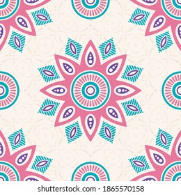 Seamless vector color pattern with mandala. Abstract oriental mandala background. Vintage decorative elements. Islam, Arabic, Indian, ottoman motifs. For textile, fabric and paper.