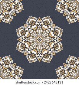 Seamless vector color pattern with mandala. Abstract oriental mandala background. Vintage decorative elements. Islam, Arabic, Indian, ottoman motifs. Brown and beige color mandala.