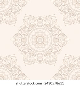 Seamless vector color pattern with mandala. Abstract oriental vector mandala background. Vintage decorative elements. Islam, Arabic, Indian, ottoman motifs. Beige, pastel color mandala pattern.