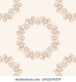 Seamless vector color pattern with mandala or symmetric ornamental frame. Oriental mandala background. Vintage decorative elements. Islam, Arabic, Indian, ottoman motifs. Simple brown mandala pattern.