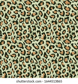 Seamless Vector. Colored feather textured leopard animal skin background. Repeatable ready template.